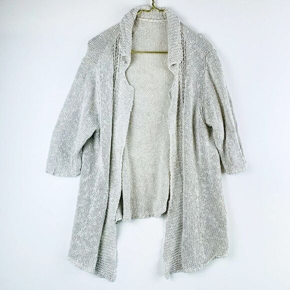 Eileen Fisher Knit Beige Cotton Linen Cardigan - Picture 1 of 5
